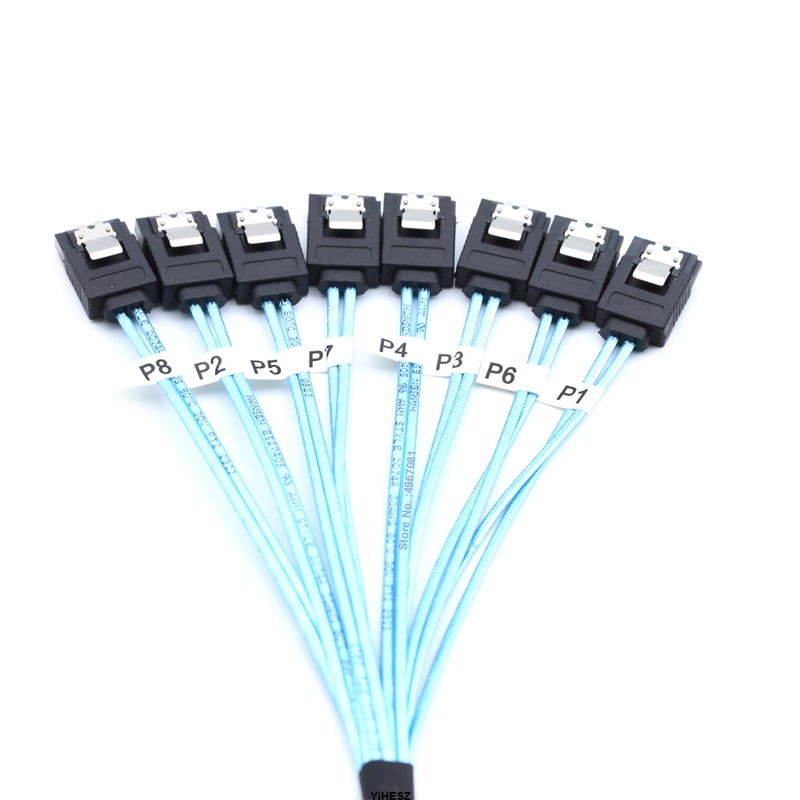 8 SATA To 8 SATA Cable 8 Pcs Sata 3.0 To Sata 3.0 Cabl SAS 7Pin 6Gbps Data Cable for Hard Disk SSD Optical Drive Server Host
