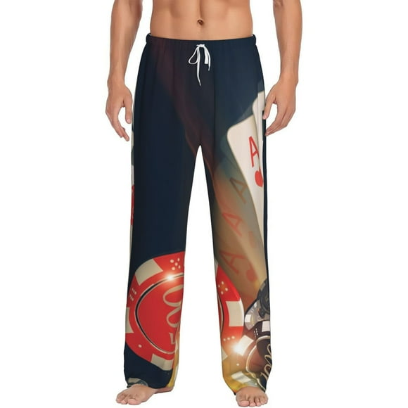Kdxio Pantalon de Pyjama pour Homme à Motif de Jetons de Poker de Casino, Taille Élastique avec Cordon de Serrage et Poches, Tenue de Détente Confortable-X-Grand