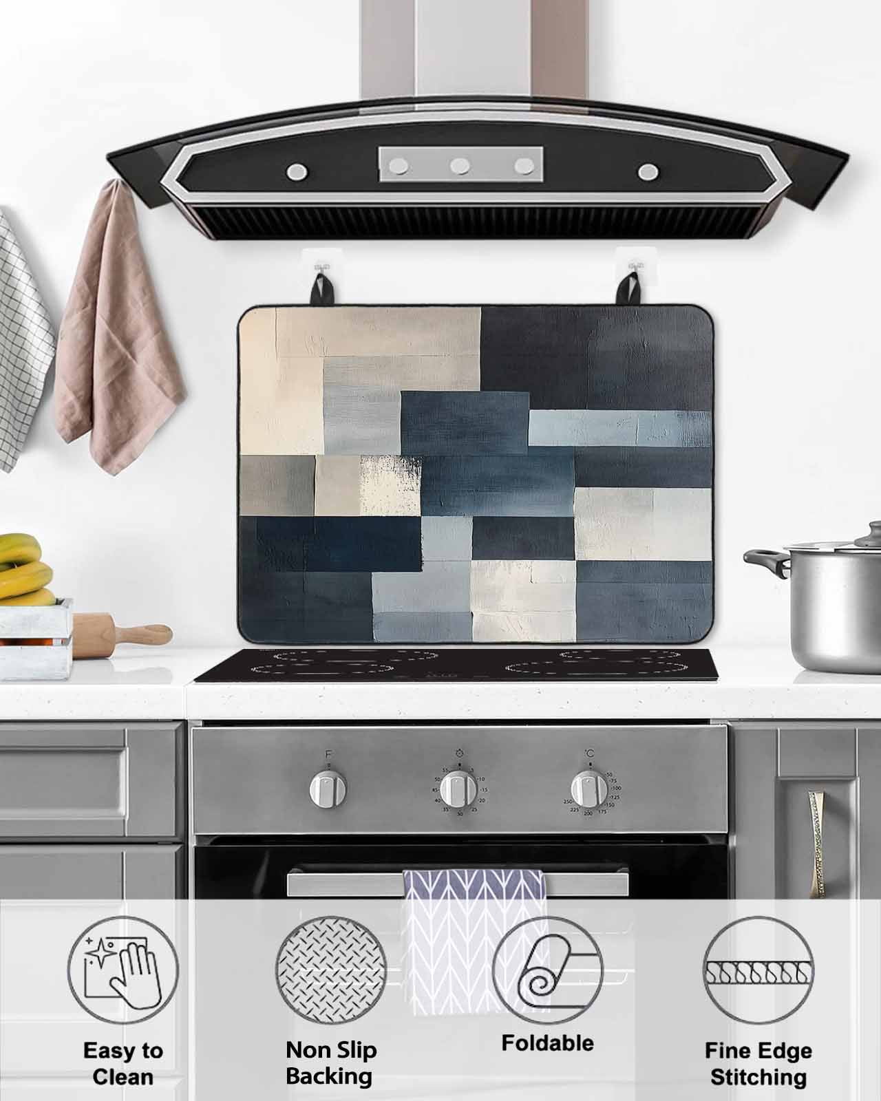 nqOlkjepod Large Induction Cooktop Protector Mat 24"x21", Vintage Oil Painting Stove Top Covers for Electric Stove, Farmhhouse Blue Black Beige Ombre Stove Burner Cover Mats, Glass Top Stove Cover
