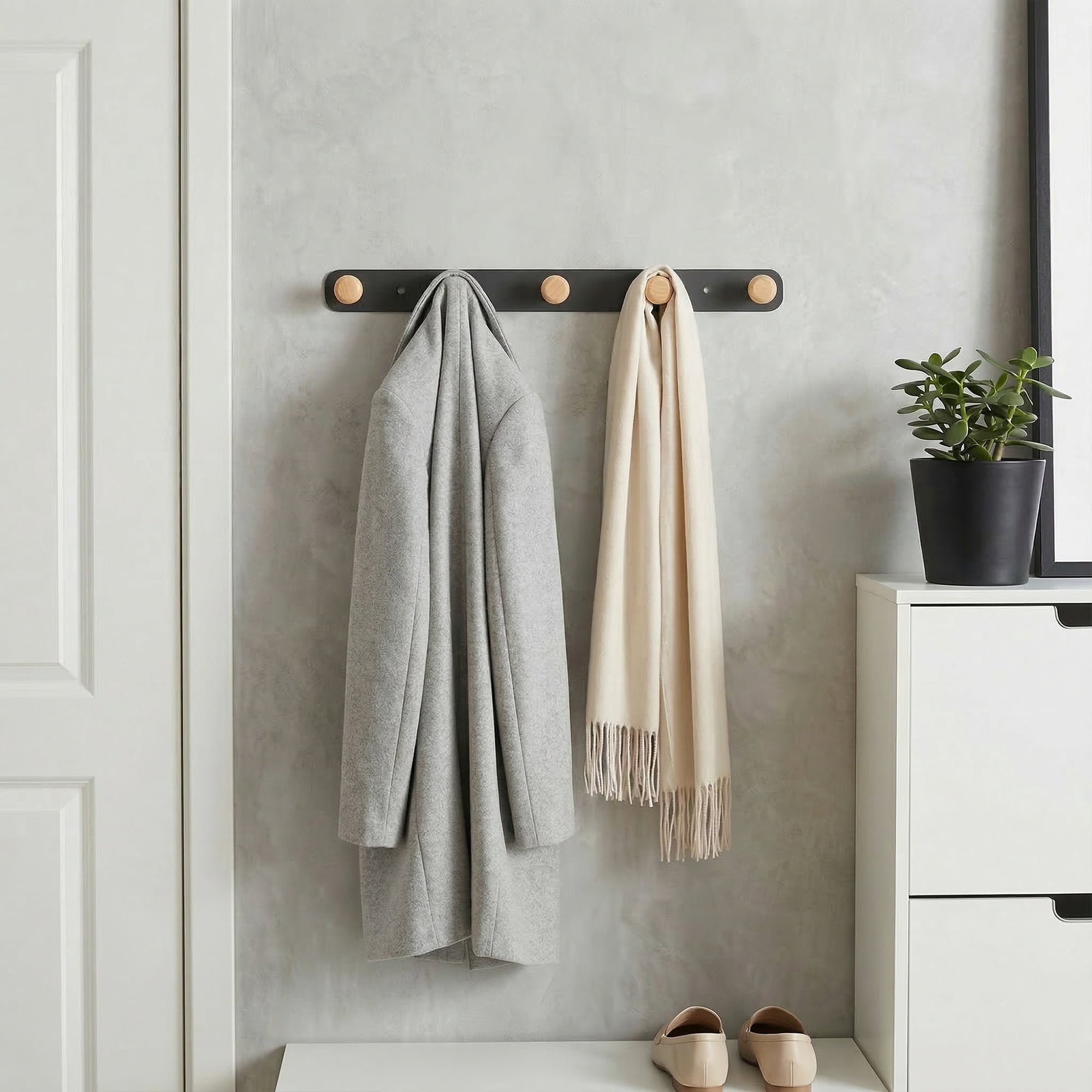 Unique Bargains Coat Rack Wall Mount Aluminum Alloy Wood Hook Hat Rack Gray 14.2"x1.3"