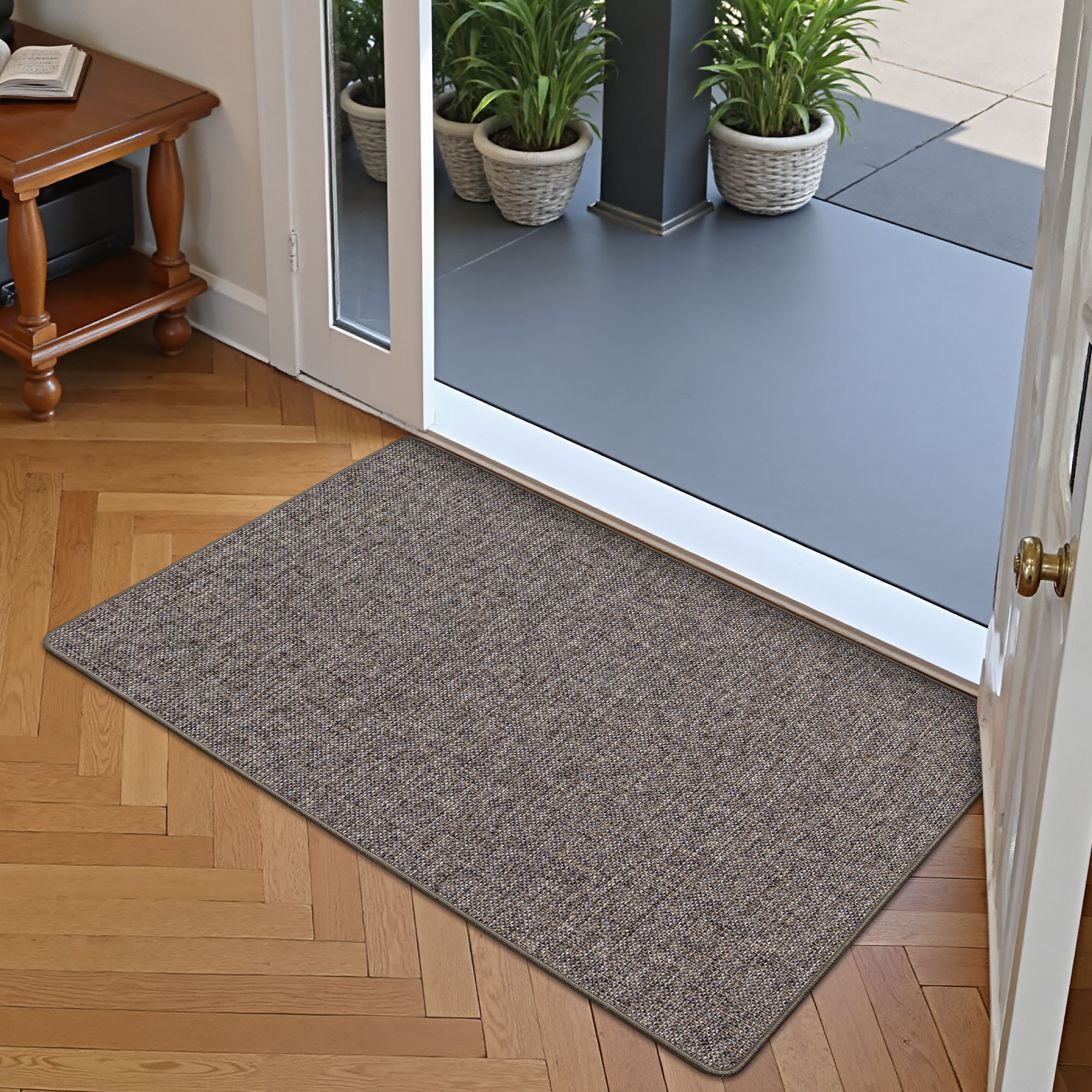 FRABE Ultra Thin Door Mat for Entryway, Low Profile Non Slip Rubber Backing Indoor Doormat, Easy Clean Welcome Entrance Mat for Inside House, Patio, Brown 20"x32"