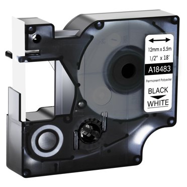 GREENCYCLE 1PK Compatible for DYMO 18483 12mm 1/2" Black on White Industrial Permanent Polyester Label Maker Tape