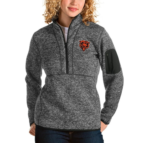 Women's Antigua Heather Charcoal Chicago Bears Bear Head Fortune Half-Zip Pullover Jacket