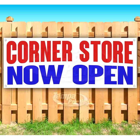 Corner Store Now Open 13 oz Vinyl Banner With Metal Grommets