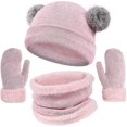thumbnail image 1 of 3 Pieces Hat And Scarf Sets For Kids Winter Pom Pom Hat Scarf Gloves Set For Gift, 1 of 5