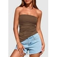 thumbnail image 4 of PRETTYGARDEN Womens Summer Tube Tops Trendy Strapless Ruched Going Out Tops Outfits Asymmetrical Bandeau Shirts, 4 of 8