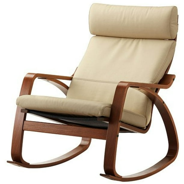 Ikea Poang Rocking Chair Medium Brown with Robust Off-white Leather Cushion, 23838.2226.1610 