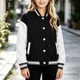 thumbnail image 7 of Lutiedan Kids Varsity Baseball Bomber Jacket Boys Girls Long Sleeve Button down Jackets Unisex School Uniform Jackets Size 1-15, 7 of 7