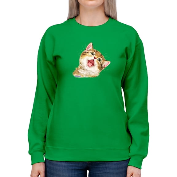 A Meowing Kitten Sweatshirt Women -Kayomi Harai Designs, Female Large