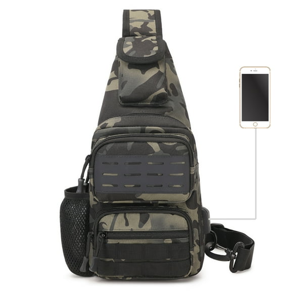 Outdoor tactical chest bag for men, multifunctional crossbody bag with USB charging port