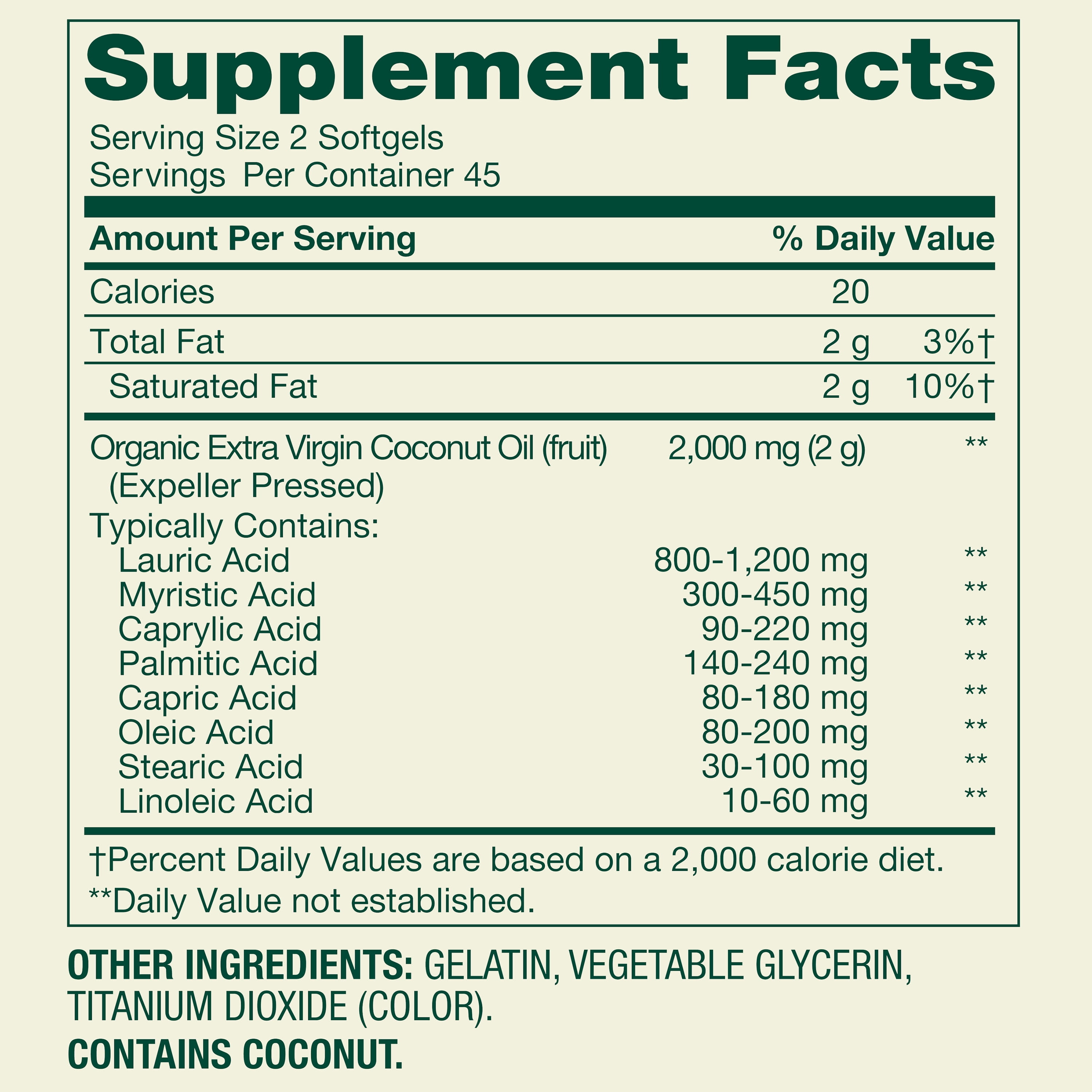 Spring Valley Extra Virgin Coconut Oil General Health & Wellness Dietary Supplement Softgels, 1,000 mg, 90 Count