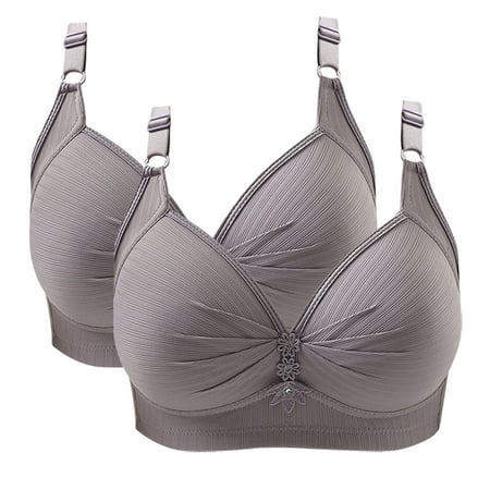 YWDJ Lounge Bras for Women Plus Size 2 Pack Closure in Back Lounge Bras No Wire Comfortable Bras Adjustable Straps Half Cup Push up Wrap Bras Padded Comfortable Bras Solid Sleep Bras Gray 44