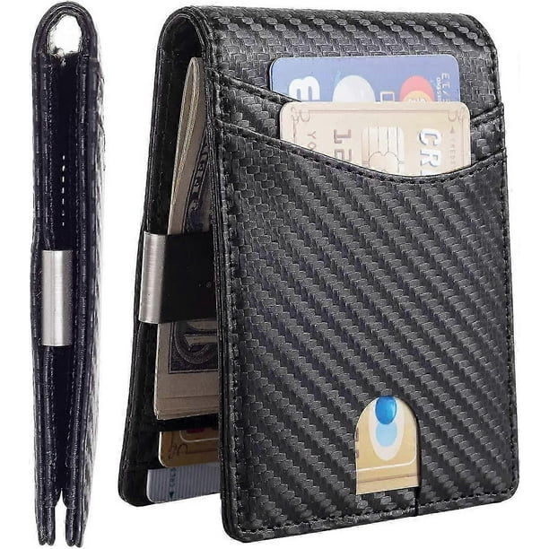 Minimalist Slim Wallet for Men, Premium Leather Wallet with Money Clip, RFID Blocking Front Pocket Stylish Bifold Wallet (Black 01)