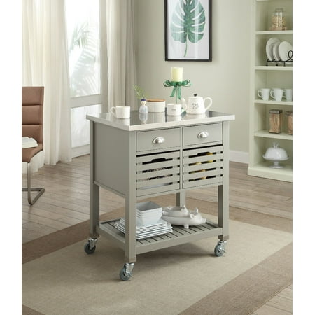robbin linon tall stainless steel wood cart kitchen finish gray island customer