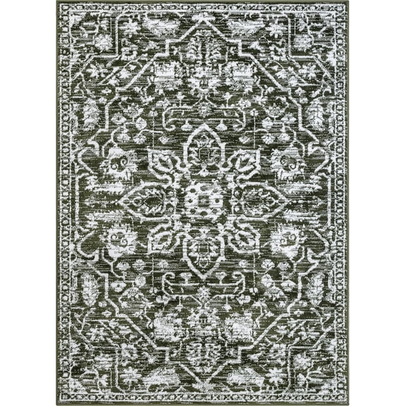 Della Green Vintage Medallion Pattern Area Rug 4x6 (3'11" x 5'3")
