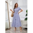 thumbnail image 5 of utcoco Womens Casual Short Sleeve Button Down Tie Waist Ruffled Striped Maxi Shirt Dress, 5 of 7