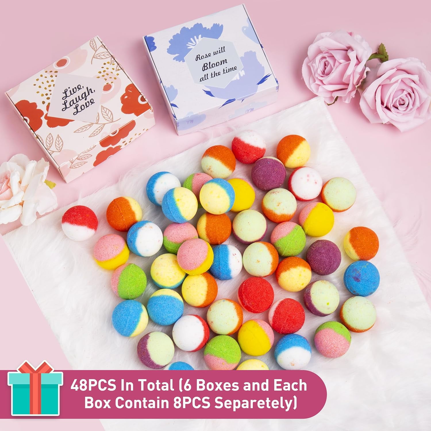48 Pcs Bath Bombs, Natural & Organic for Bath Bomb Gift Set Women, Stress Relief Gift Set - PickMora