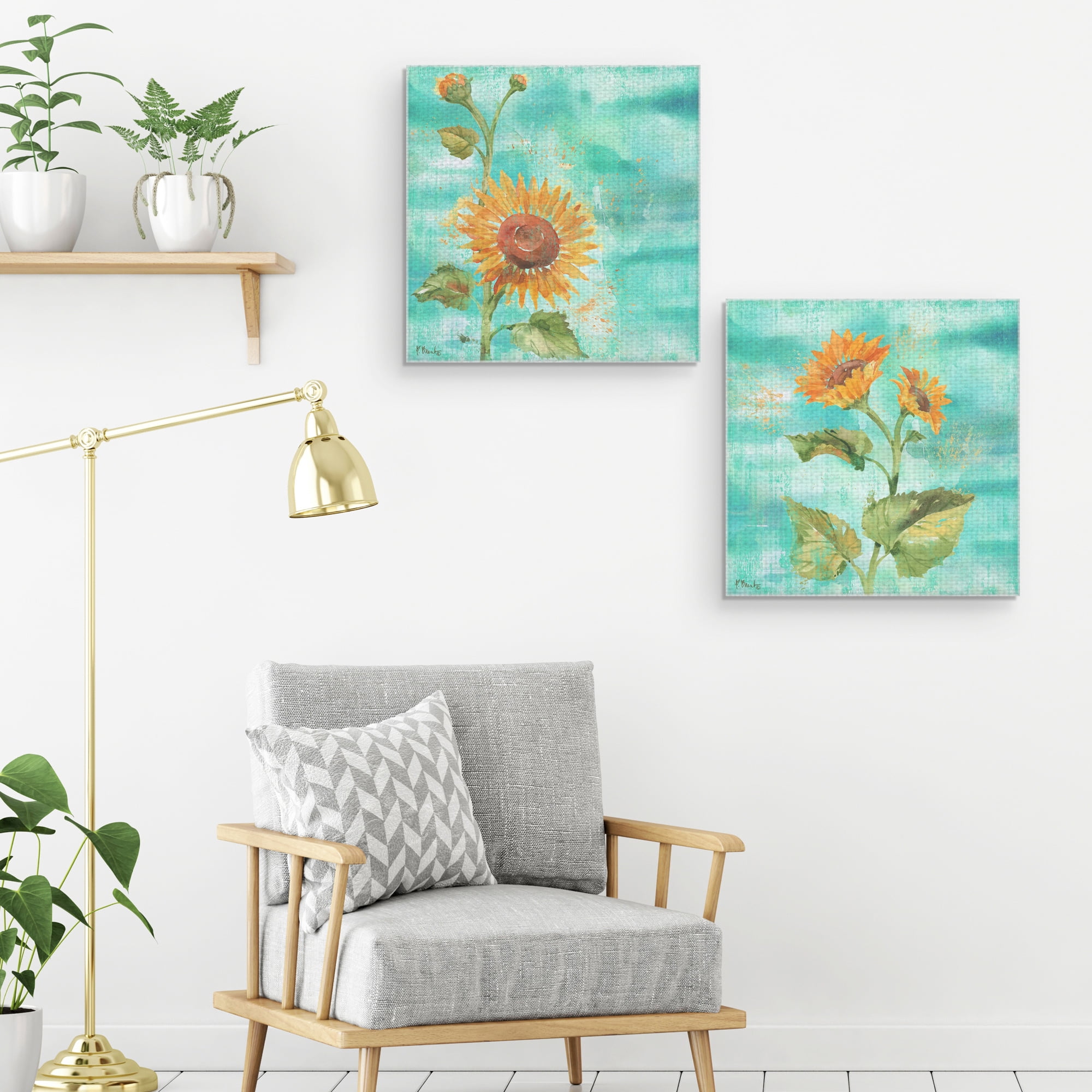 Masterpiece Art Gallery Arianna Sunflowers I & II By Paul Brent Canvas Art Print Set of 2 16" x 16"