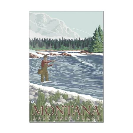 Montana, Last Best Place - Fisherman - Lantern Press Original Poster (8x12 Acrylic Wall Art Gallery (Best Place To Order Daylilies)