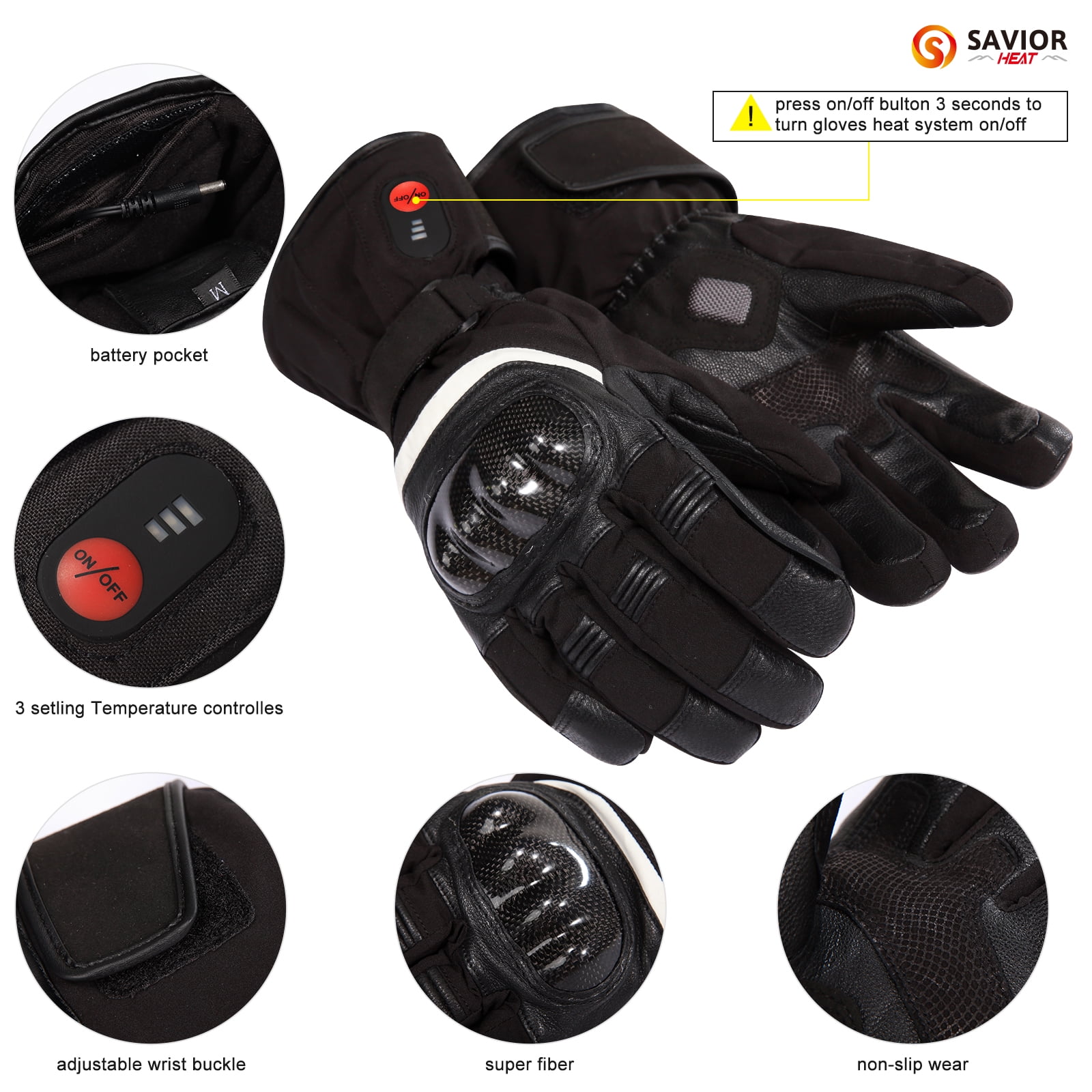 SAVIOR Heated Gloves With Battery,7.4v 2200mah Rechargeable Heated Gloves Skiing and Snowboarding Gloves (Black)