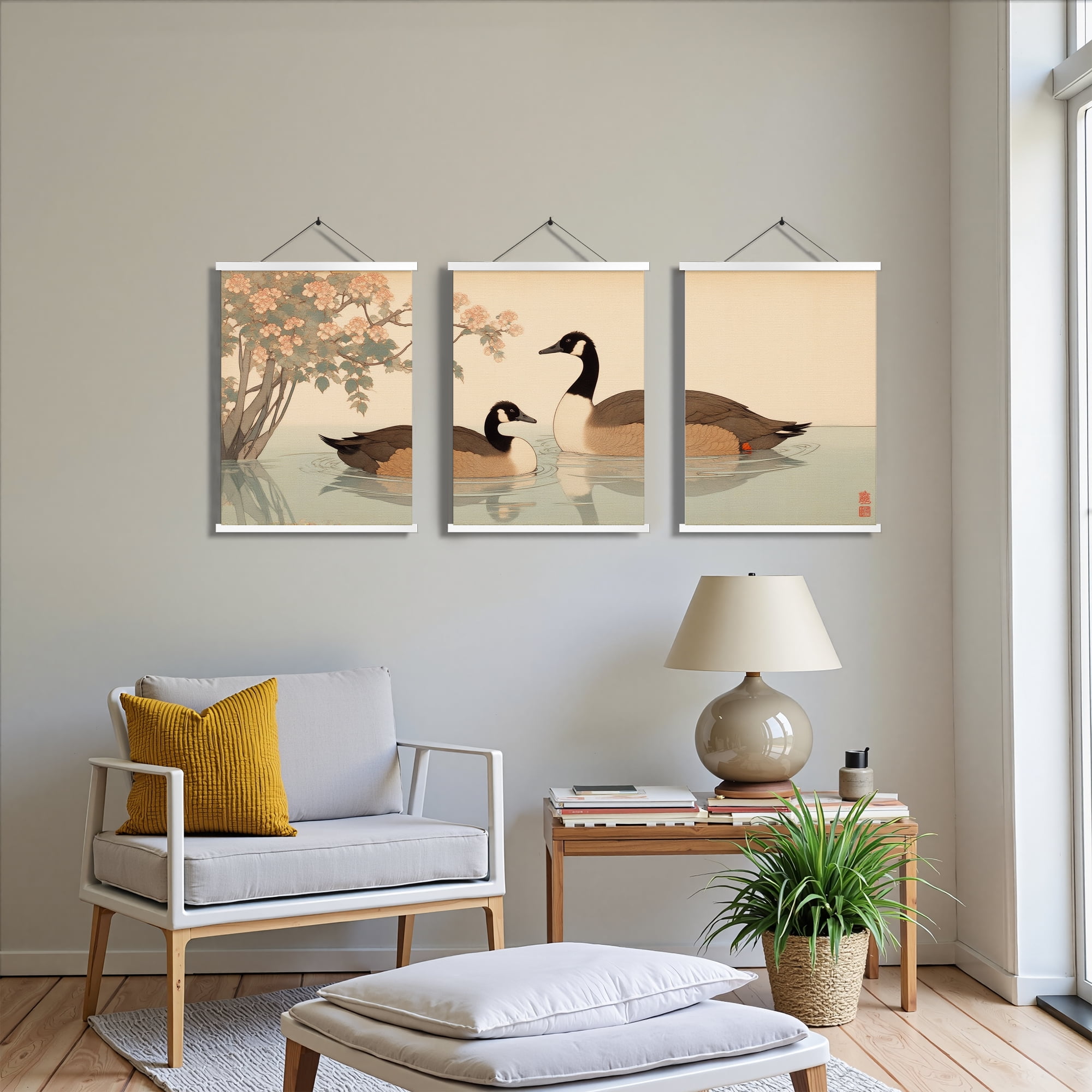 MAYEERTY Modern Abstract Wall Art Painting, Living Room Decor, White Hanging Rod Frame, 23.6"x15.8"