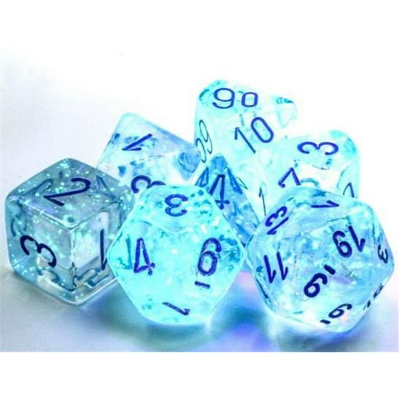 Chessex Manufacturing CHX27581 Cube Borealis Icicle Luminary Dice, Light Blue - Set of 7