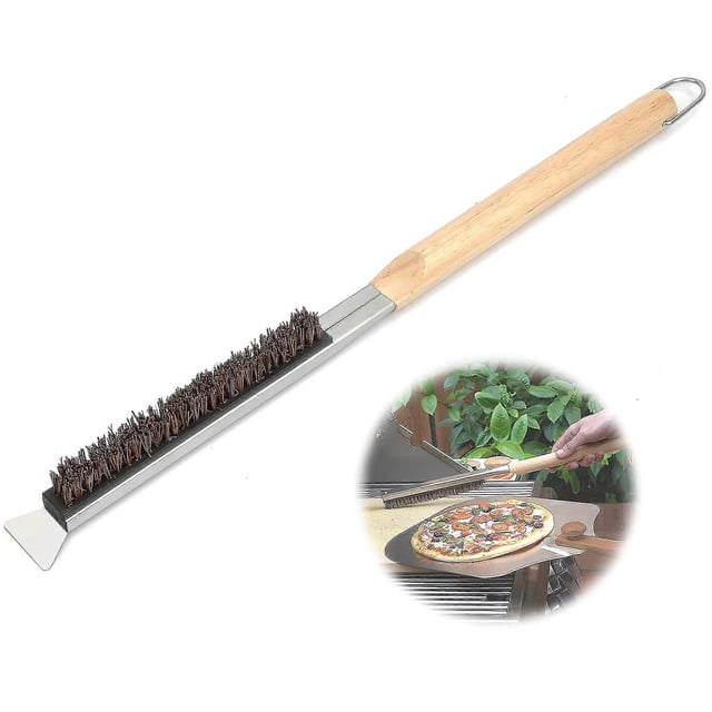Cepillo de limpieza para horno de pizza con raspador, mango de madera, kit de accesorios de cocina para barbacoa portátil
