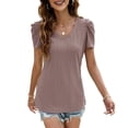 thumbnail image 1 of Camiseta de mujer con cuello en V, manga corta abombada, holgada, informal, Top de encaje con ojales de ganchillo, blusa para mujer, marrón L, 1 of 6