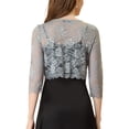 thumbnail image 3 of INSPIRE CHIC Cardigan pour Femme Ouvert Manches 3/4 Transparent en Dentelle Florale Boléro Court TP Gris, 3 of 7