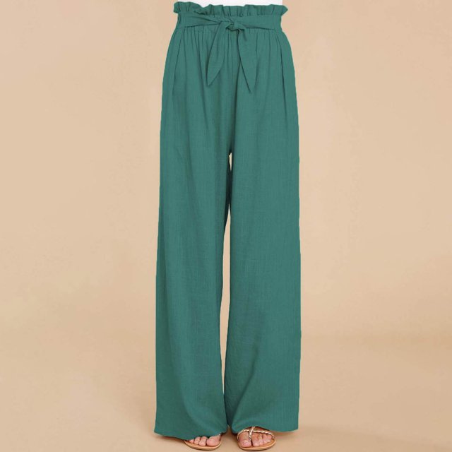 Pantalones Casuales De Mujer, Pantalones Largos De Mujer Con Cinturón De Pierna Ancha Para Fiesta ANGGREK Verde S