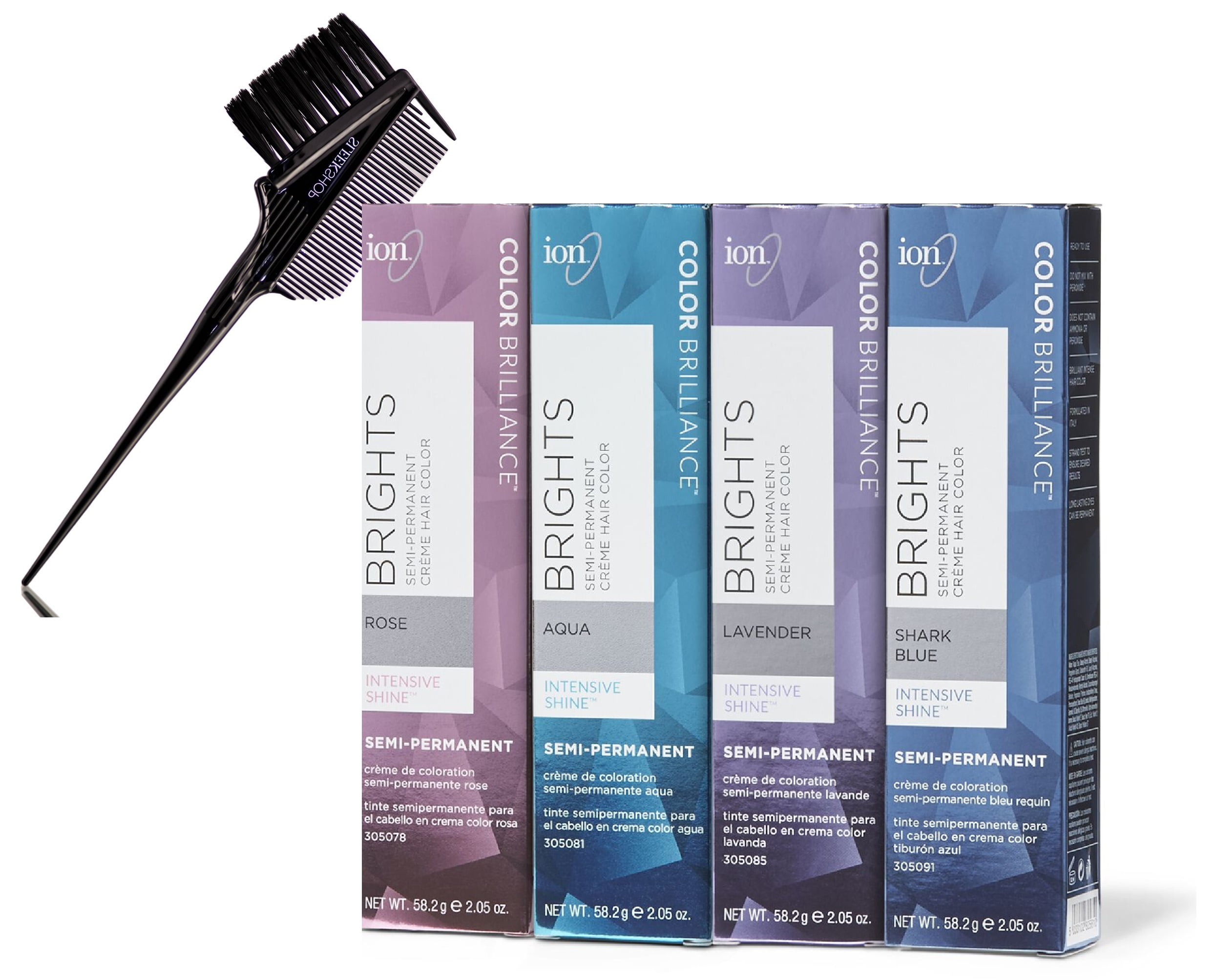 Aqua , ION Color Brilliance BRIGHTS Semi-Permanent Creme Hair Color Dye  (Size:  oz) Cream Haircolor - PACK OF 1 with SLEEKSHOP 3-in-1 Brush  Comb 