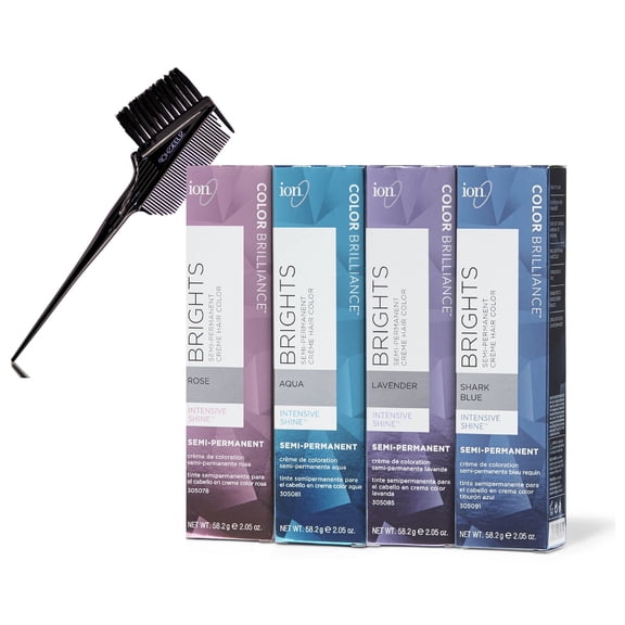 Rose Quartz , ION Color Brilliance BRIGHTS Semi-Permanent Creme Hair Color Dye (Size: 2.05 oz) Cream Haircolor - PACK OF 1 with SLEEKSHOP 3-in-1 Brush Comb