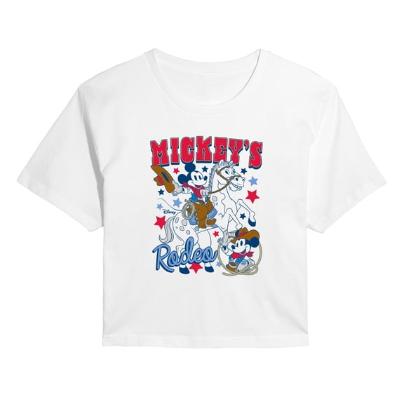 Disney - Mickey Western Americana - Juniors Cropped Graphic T-Shirt