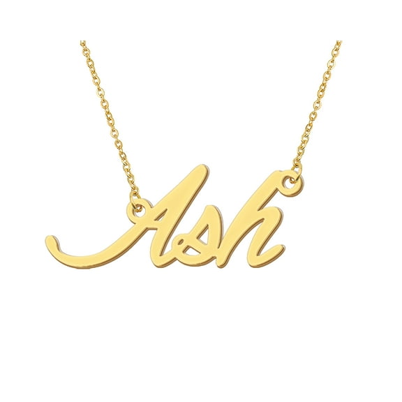 HUAN XUN 18k Gold Plated Ash Name Necklace Stainless Steel Nameplate Necklaces for Womens Mens Mother Day Christmas Jewelry Gift