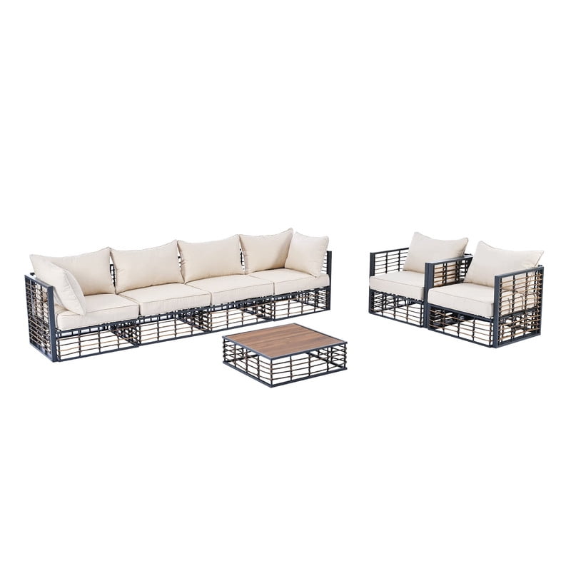 7-Piece Patio Furniture Set with Coffee Table, All-Weather Outdoor Sectional Sofa Set with Thick Cushions, Minimalist Garden Conversation Set for Backyard