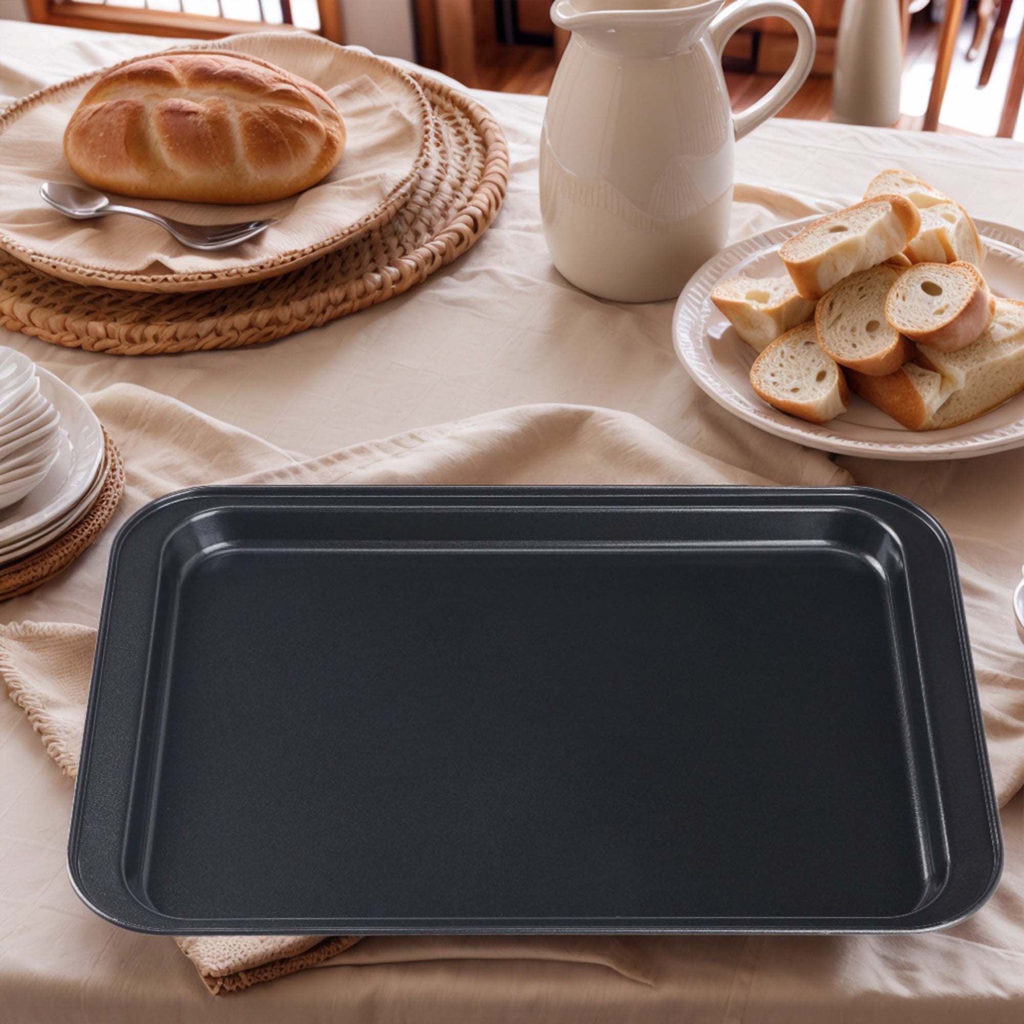 Unique Bargains 2 Pcs Baking Pan Rectangular Cookie Sheets Black 14.8*10*1.0in