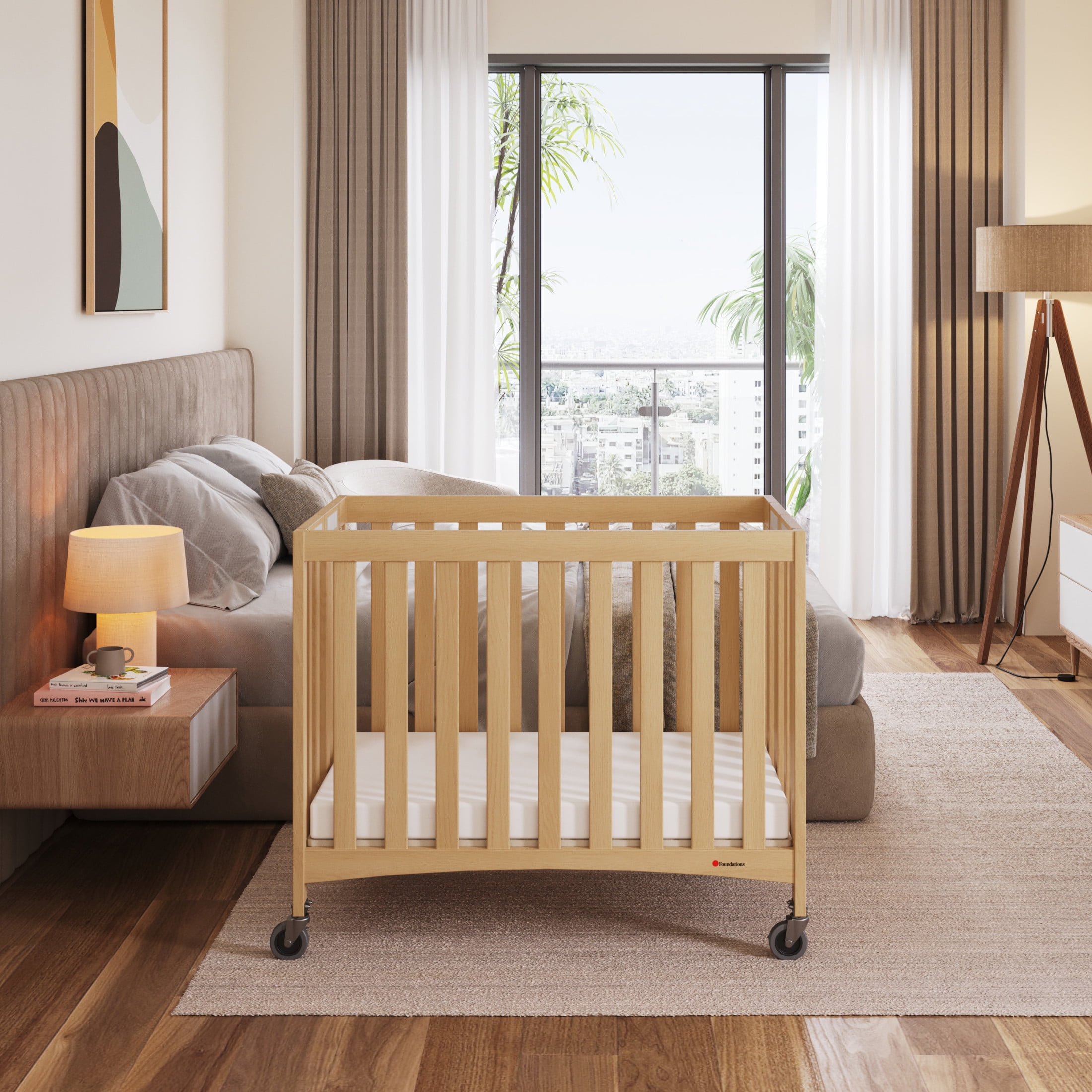 Foundations Travel Sleeper Wood Compact Folding Crib 3 Pack for Hotels, Natural