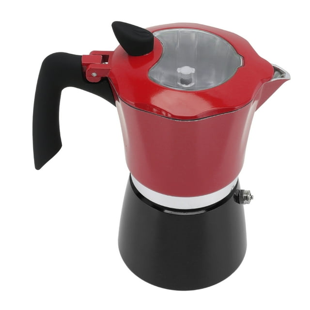Moka Pot, Easy To Use Double Color Block Design Reliable Stovetop Coffee Maker With Transparent Lid For Travel Green Red,Red Black
