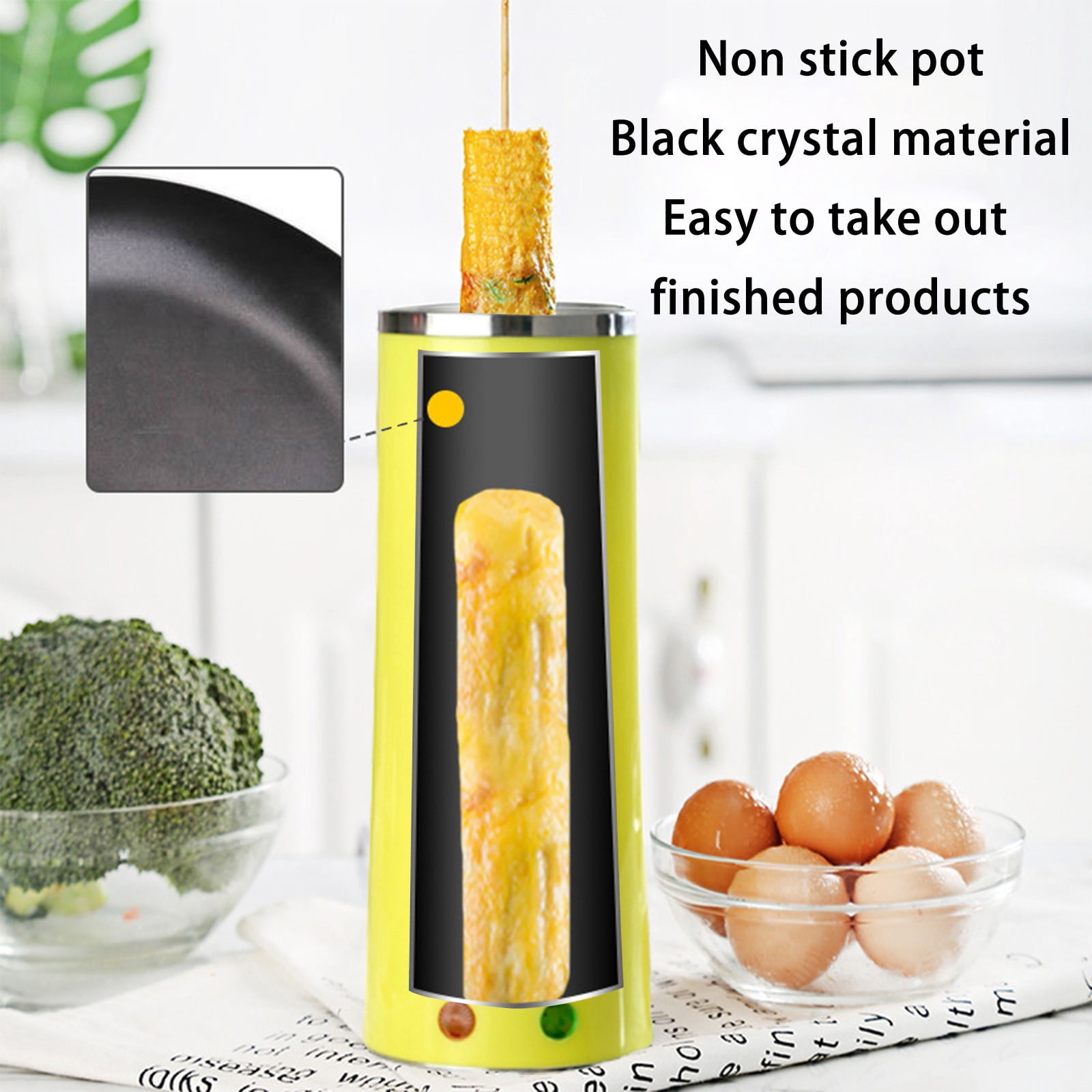 Gnmfd Eggs Roll Machine Breakfast Cooker, Hot Dog Omelet Maker, Non-Stick Household Egg Roll Warmer with Cleaning Brush Oil Brush Skewers for Quick Easy Breakfast Cooking