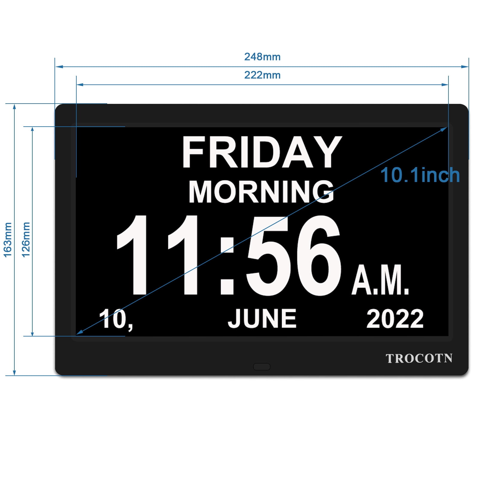 TROCOTN 10 Inchs Digital Clock Calendar Clock Large Display Alarm Clock Wall Clock (Black)