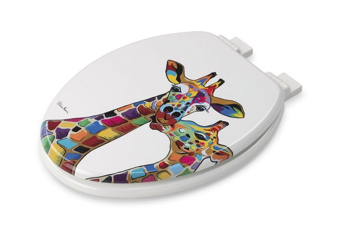 Croydex Steven Brown 19" Wooden Printed, Elongated Toilet Seat, Francie & Josie