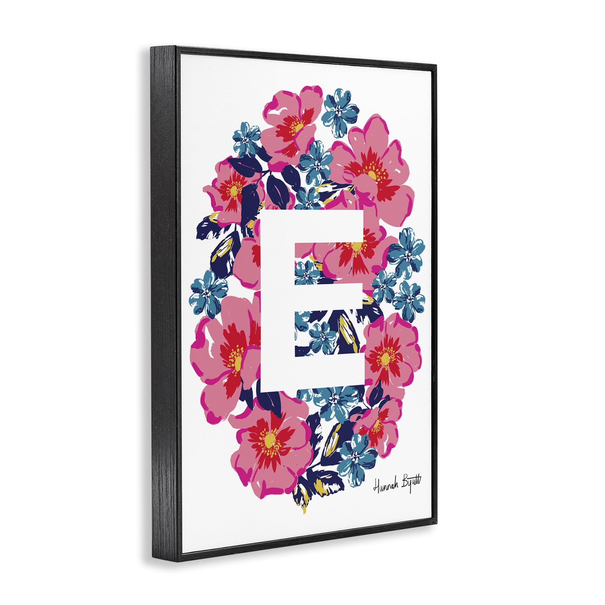 Stupell Industries Floral Bloom Letter E Botanical & Floral Painting Black Framed Art Print Wall Art, 12 x 18