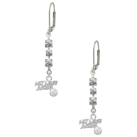 Silvertone Hit Like a Girl with Enamel Volleyball Crystal Madison Leverback Earrings