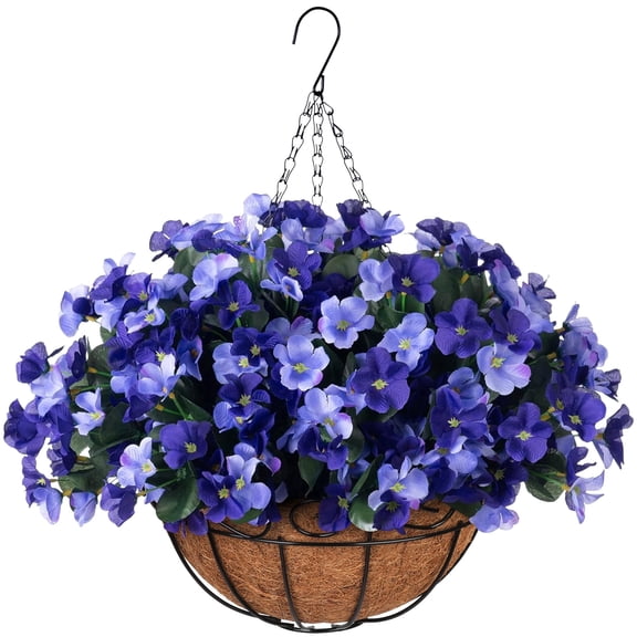 Scidweet Artificial Hanging Flowers Outdoors, 12 pcs Fake Plants Faux Hydrangea Flowers with Coconut Lining Basket for Spring Summer Outside Indoor Home Garden Decoration