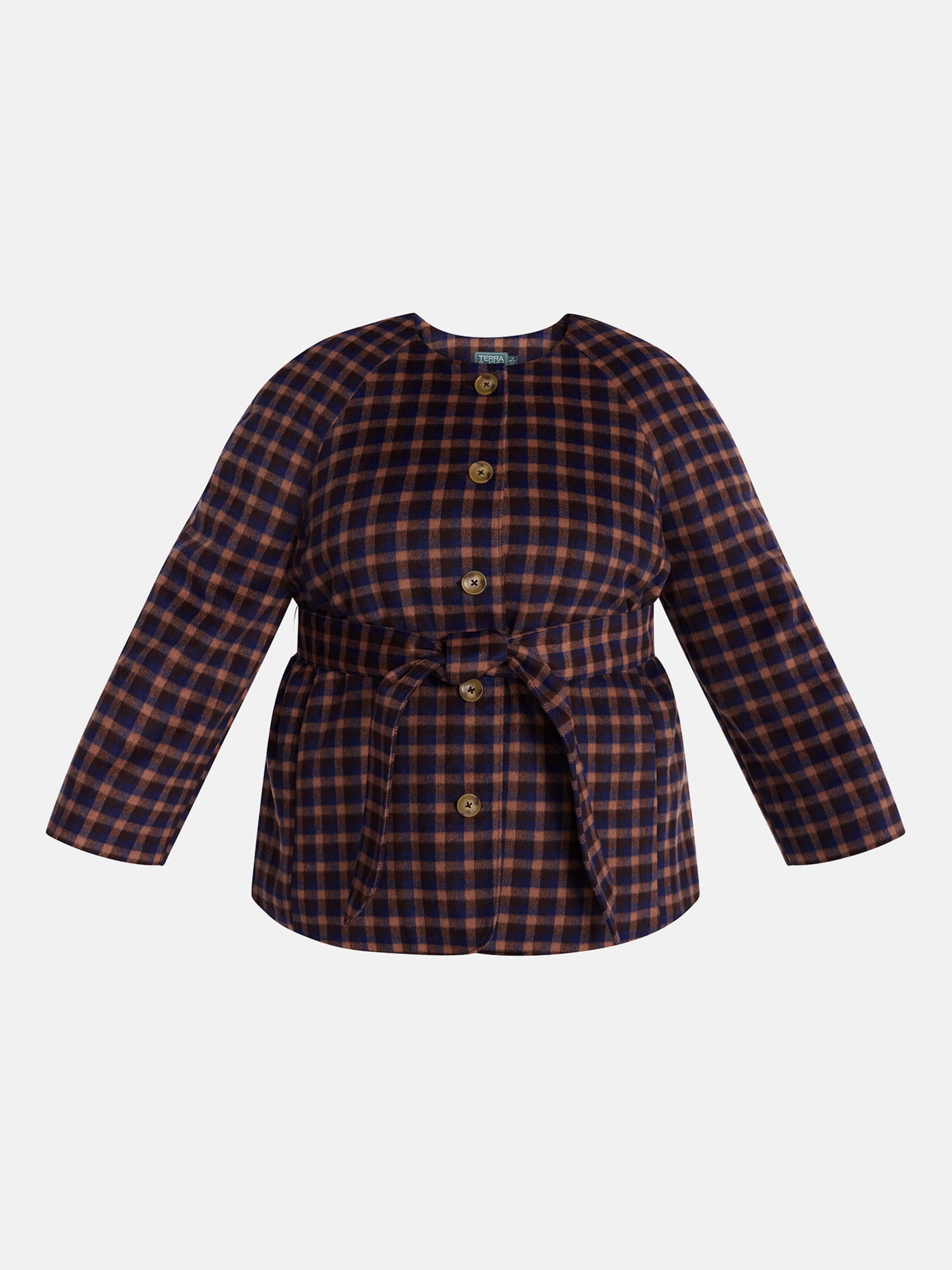Terra & Sky Women’s Plus Belted Button Front Coat with Long Sleeves, Sizes 0X-5X