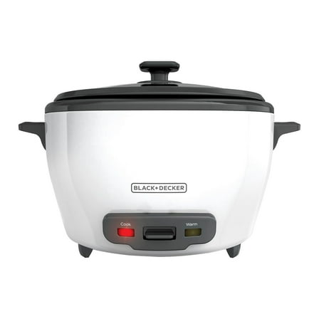 Black Decker 6-Cup Cooked, 3-Cup Uncooked Rice Cooker, w/ Steaming Basket & Removable Non-Stick Bowl, One-Touch, White