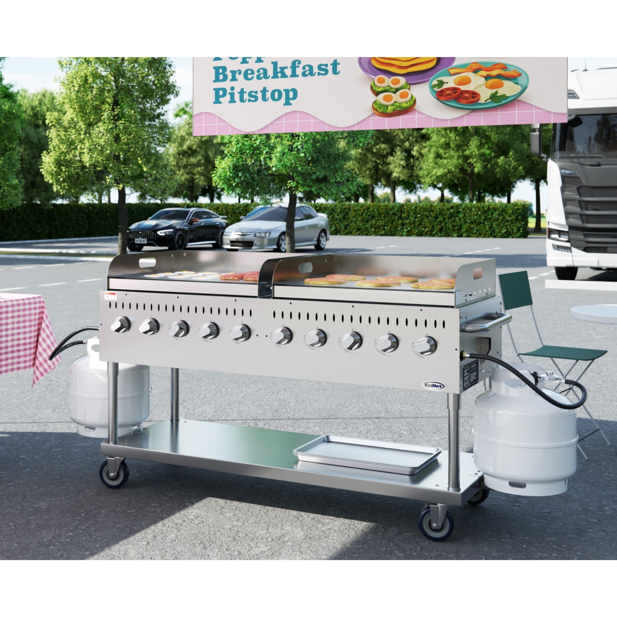 72 in. 10-Burner Commercial Outdoor Propane Gas Grill with Two 36 in. Griddles in Stainless-Steel, ETL Listed (CGKIT7-G36G36)