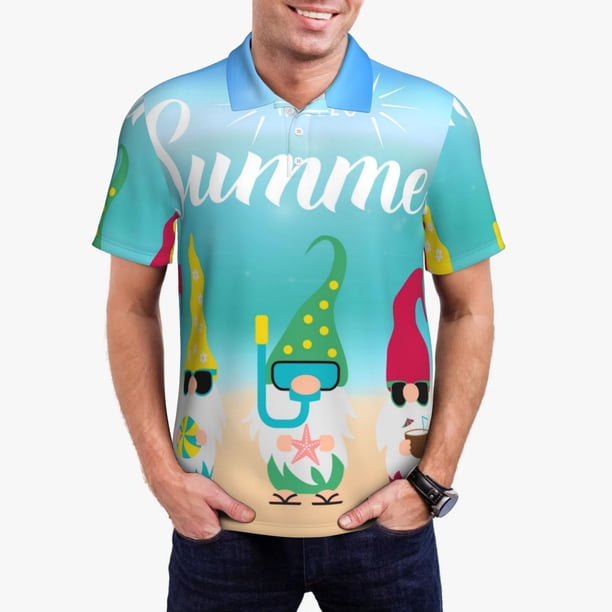 Fotbe Hello Summer Gnome 1 Camiseta Polo de Golf para Hombre con Estampado – Camisa Deportiva Transpirable con Cuello Abotonado-XX-Large