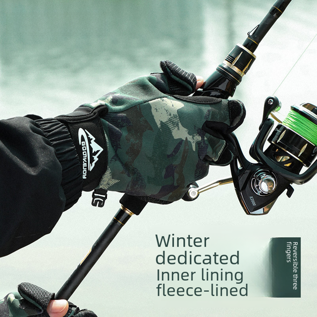 Guantes de pesca profesionales Winter Dew tres dedos medio dedo pantalla táctil agarre caña antideslizante captura peces Luya cálido terciopelo a prueba de viento frío