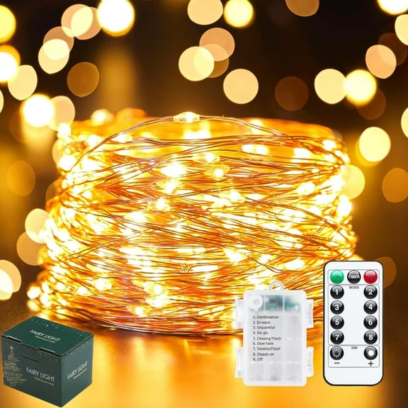66Ft 200 LED Fairy String Lights, Copper Wire Fairy Lights Battery Operated with 8 Modes Remote, Waterproof Twinkle Fairy Lights for Bedroom Centerpiece Indoor Outdoor Christmas Decor
